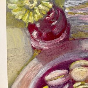 Abstract Floral Art Print in Red and Yellow, Unframed, hand signed artwork